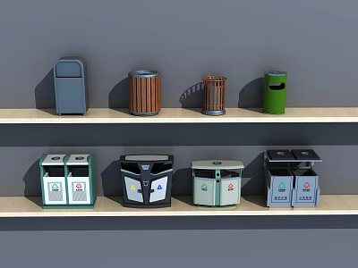 Public Facilities With Various Colored Trash Bins And Classification Labels 3d model