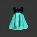 Elegant Strapless Black Turquoise Cocktail Dress With Lace Trim And Chiffon Skirt