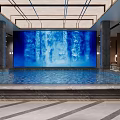 Modern SPA Sauna Interior Design With Swimming Pool Marble Walls And Green Plants