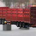 Red Dongfeng Truck with Cargo Container Featuring Multiple Cages 3d model