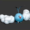 Cute Blue Game Character With White Cloud Wings And Green Leaf Antenna