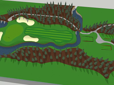 Golf Course Design With Bunkers River And Trees For Outdoor Fitness Activities 3d model