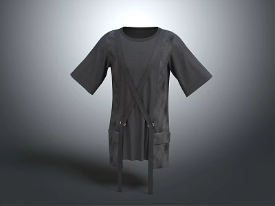 Gray Short Sleeve Round Neck T Shirt With Cross Straps And Pockets Design 3d model