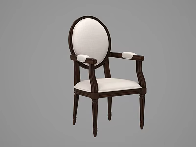 Elegant Classic Dining Chair With Dark Wood Frame And White Upholstered Seat And Armrests 3d model