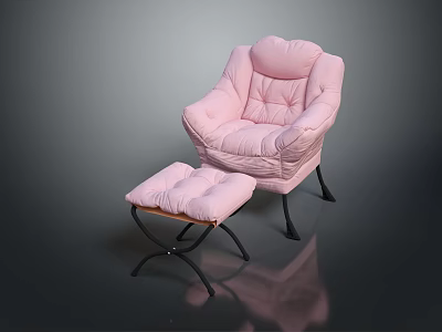 Cozy Pink Single Sofa With Plush Padded Cushions And Matching Ottoman On Black Metal Legs 3d model