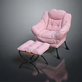 Cozy Pink Single Sofa With Plush Padded Cushions And Matching Ottoman On Black Metal Legs
