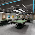 Modern Billiard Room Interior Design With Multiple Pool Tables Stylish Lighting And Comfortable Seating 3d model