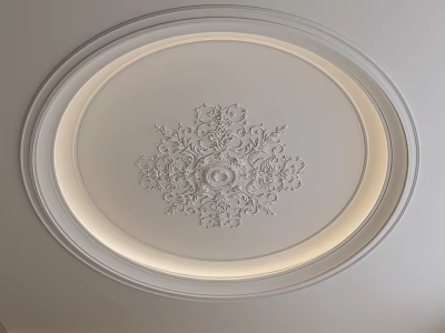 Elegant Circular Ceiling Design With Ornate Carved Floral Pattern And LED Strip Lighting 3d model