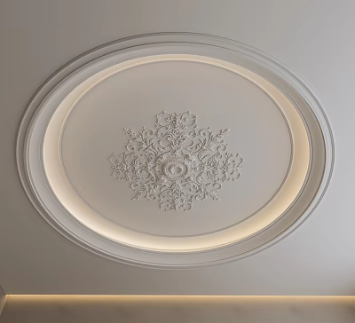 Elegant Circular Ceiling Design With Ornate Carved Floral Pattern And LED Strip Lighting 3d model