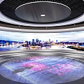 Modern Tech Interior With Circular Floor Projection And City Night View Screens