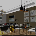 Modern Living And Dining Room Interior With Chandeliers Framed Artworks Sofa Dining Table And Chairs