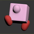 Cute Pink Square Cartoon Character With Big Eyes Blush Cheeks And Red Feet