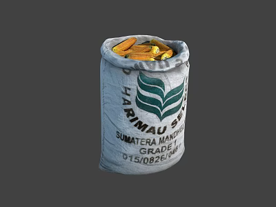 Primal Sea Sumatra Grade Burlap Sack Filled With Yellow Household Grains 3d model