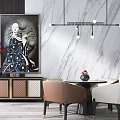 Elegant Modern Sideboard with Metal Accents Vase Red Flowers and Decorative Painting
