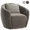 Beige Upholstered Accent Chair With Dark Green Textured Cushion And Curved Armrests