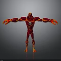 Red Flame Covered Muscular Character With Green Eye And Open Arms