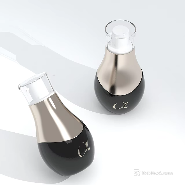 Elegant Black and Silver Perfume Bottles with Gold CX Logo Design 3d model 