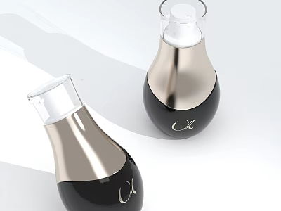 Elegant Black and Silver Perfume Bottles with Gold CX Logo Design 3d model