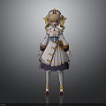 Anime Character With Blonde Twin Ponytails White Dress Blue Gold Accents Ruffled Cuffs Bow Shoes