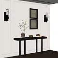 Elegant Console Table With Framed Art Wall Sconces Branch Vase And Books 3d model
