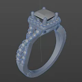 Platinum Diamond Ring With Square Cut And Pearl Accents 3d model