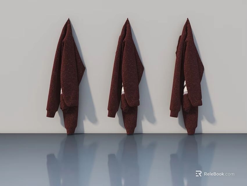 Three Modern Swing Doors In White Wall With Reflective Floor Surface 3d model