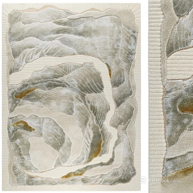Square Carpet With Beige Gray Textured Design And Mountain Like Wave Patterns 3d model 