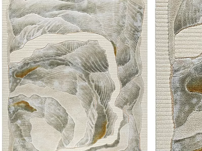 Square Carpet With Beige Gray Textured Design And Mountain Like Wave Patterns 3d model