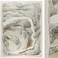 Square Carpet With Beige Gray Textured Design And Mountain Like Wave Patterns