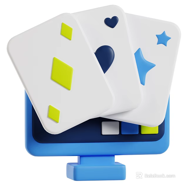Colorful Card Game Entertainment With Digital Device Yellow Diamonds Blue Stars And Black Hearts 3d model 