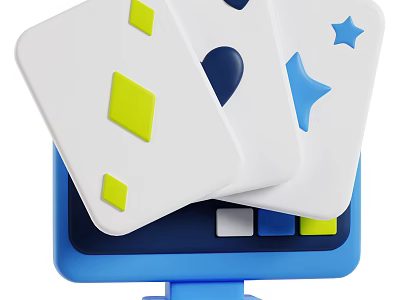 Colorful Card Game Entertainment With Digital Device Yellow Diamonds Blue Stars And Black Hearts 3d model