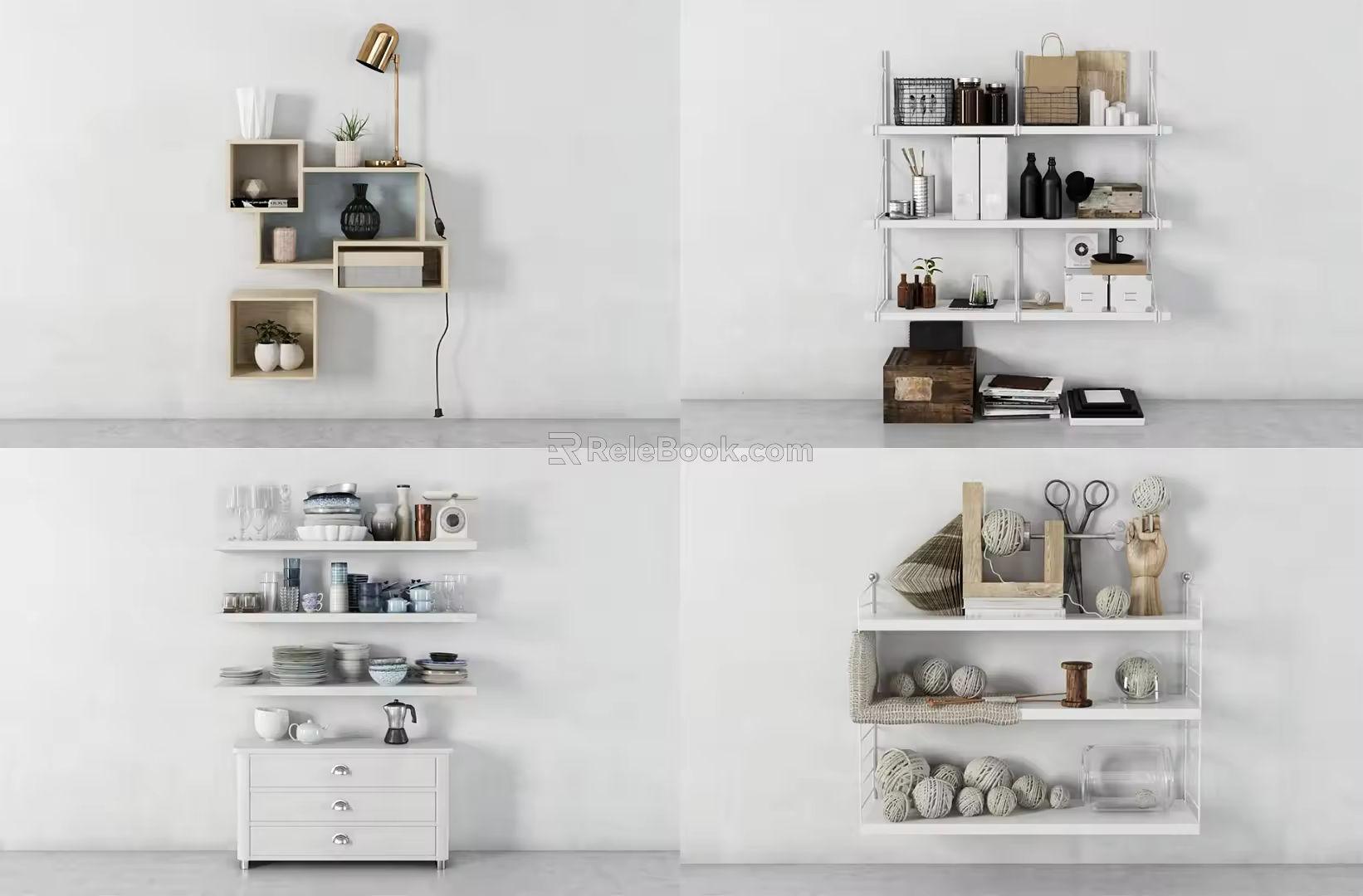 Nordic Wall Shelf Bookcase Partition Bookshelf 3d model