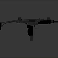 Vintage Submachine Gun With Metal Body Wooden Grip And Black Barrel Isolated On Gray Background