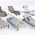Comfortable Modern Lounge Chairs With Rattan Wooden Frames And Soft Fabric Pillows