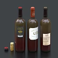 Three Glass Wine Bottles With Red And Gold Caps On Dark Background
