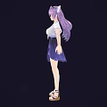 Game And Movie Character Purple Hair White Top Purple Skirt Bow Accessories High Heels