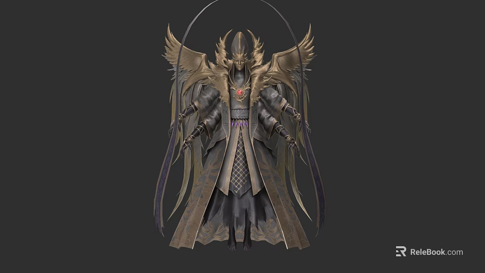 Mythical Reptilian Creature With Armored Wings Flowing Cloak And Sharp Scales Design 3d model 