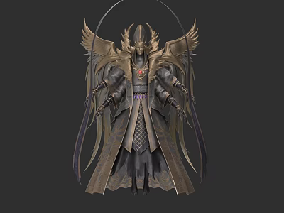 Mythical Reptilian Creature With Armored Wings Flowing Cloak And Sharp Scales Design 3d model