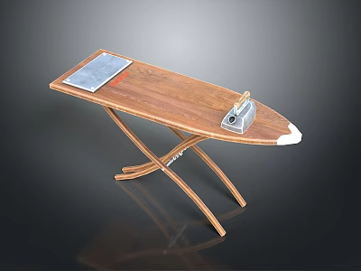 Wooden Foldable Ironing Board With Iron And Heat Resistant Surface 3d model