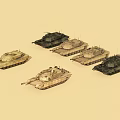 Multiple Military Combat Tanks in Different Colors Arranged on Light Background 3d model