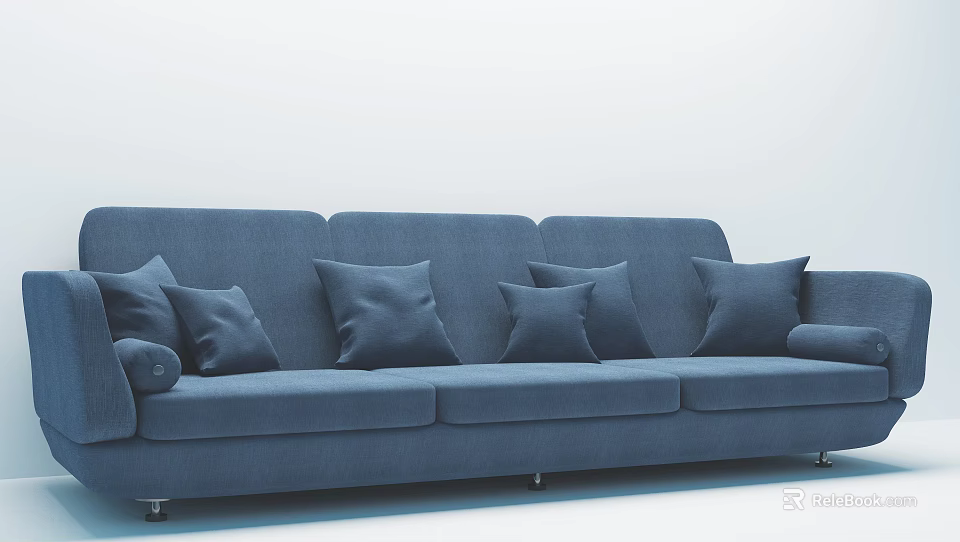Modern Blue Three Seater Sofa With Decorative Pillows And Comfortable Design 3d model