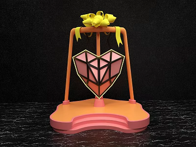 Geometric Heart with Yellow Bow on Orange Stand Photo Check-in Spot Pink Stepped Base 3d model