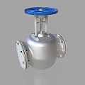 Industrial Metal Valve With Silver Body And Blue Top Handle Flange Design