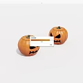 Two Carved Halloween Pumpkins With Spooky Faces On White Background