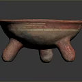 Traditional Red Ceramic Sculpture Carving With Three Legged Bowl And Intricate Patterns