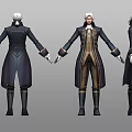 Game and Movie Character Three Angles Dark Long Coat White Hair Black Boots Golden Details