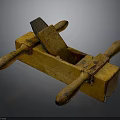 Vintage Wooden Plane With Two Wooden Handles And Worn Surface