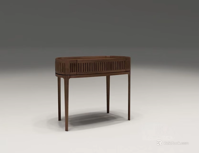 Modern Wooden Dressing Table With Slatted Front Storage And Slim Legs Design 3d model 