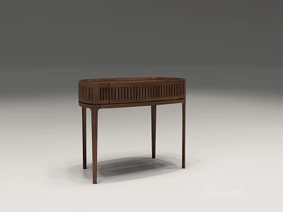Modern Wooden Dressing Table With Slatted Front Storage And Slim Legs Design 3d model