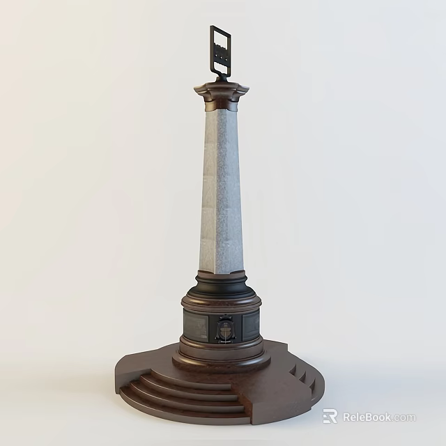 Stone Monument With Tall Column And Brown Base Featuring Plaque 3d model 